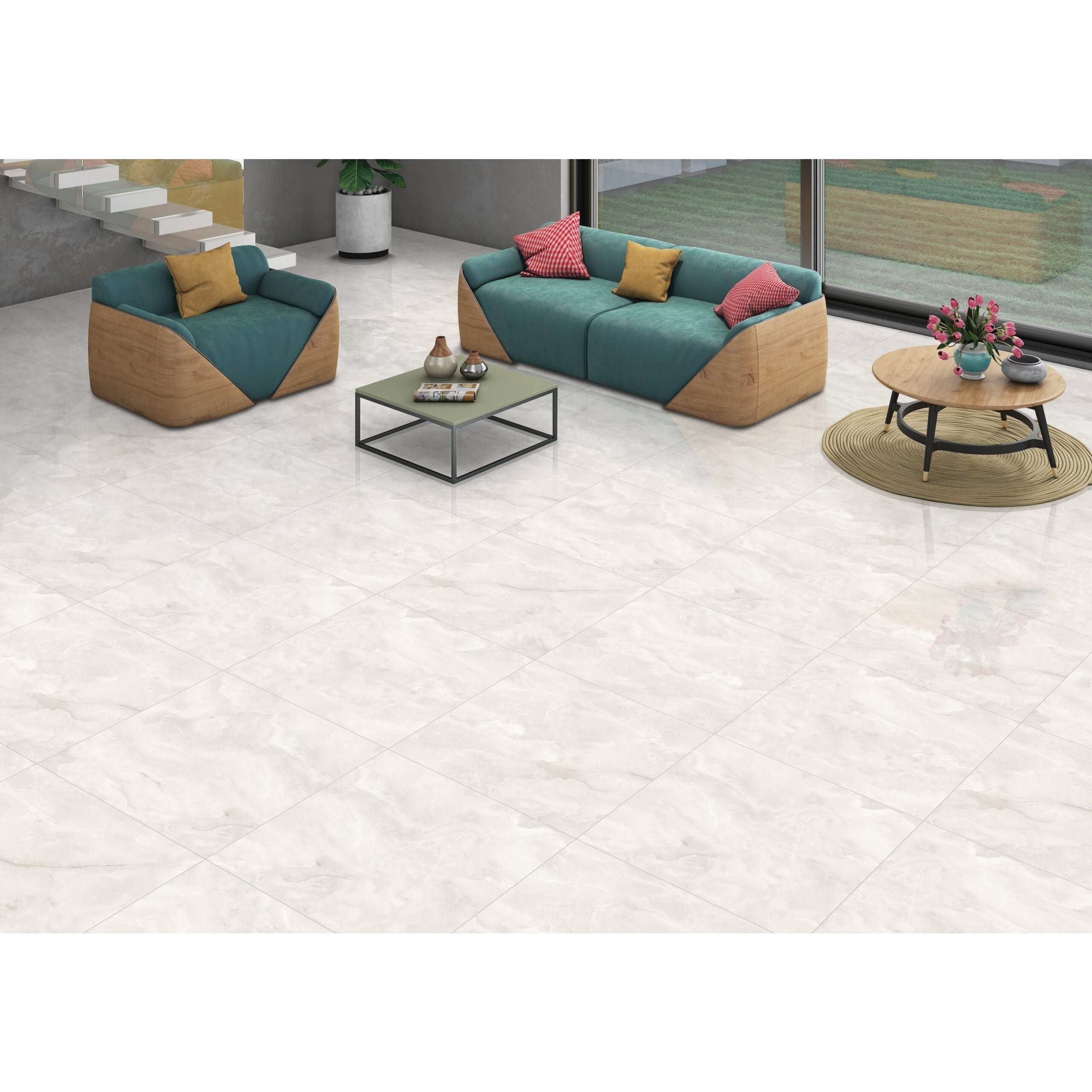 Job Lot Deal: 70 Tiles (25 sq.m) Onyx White Gloss Porcelain 60x60cm Kitchen Bathroom Wall and Floor Tile