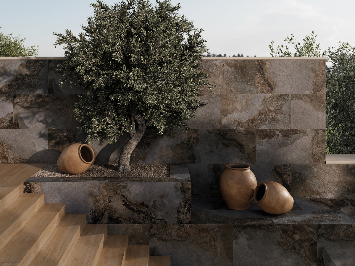 Hekla Magma Rustic Brown Slate Effect Matt Porcelain 60x120cm Wall & Floor Tile
