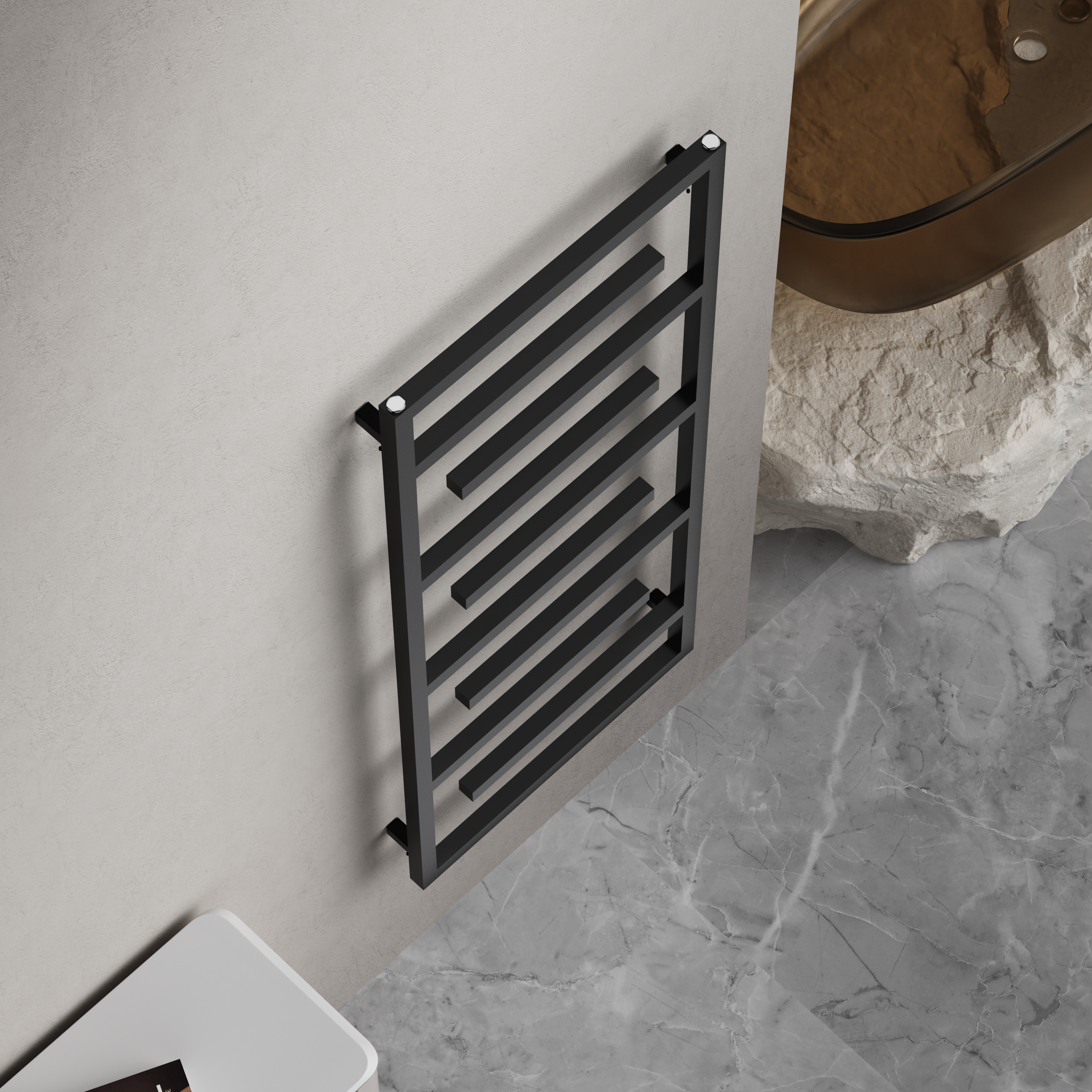 Salerno 1380x600mm Matt Black Heated Towel Rail – Large 10 Bar Ladder Radiator
