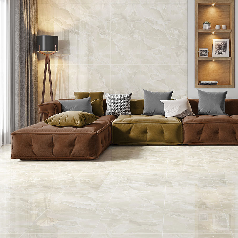 Pallet Deal: 60 Tiles (43 sq.m) Onyx Crema Polished Porcelain 60x120cm Wall and Floor Tile