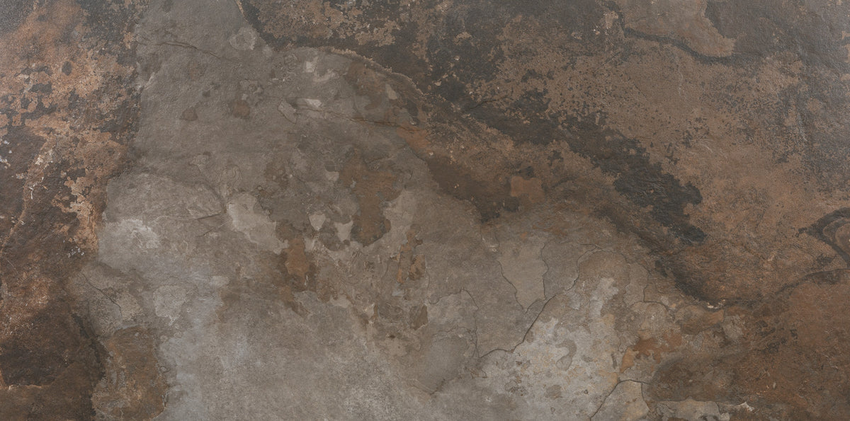 Hekla Magma Rustic Brown Slate Effect Matt Porcelain 60x120cm Wall & Floor Tile