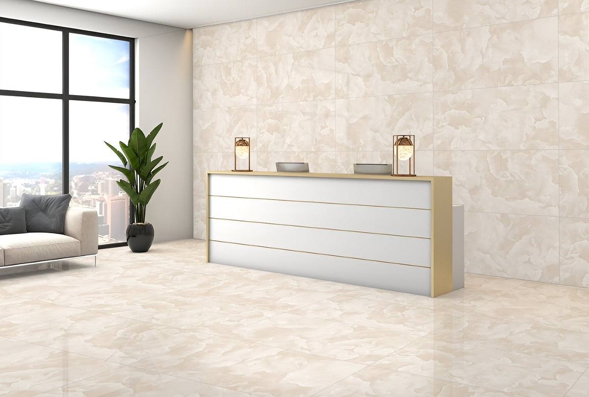 Alba Onyx Beige Onyx Effect Matt Porcelain 60x60cm Wall & Floor Tile - full tile