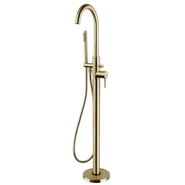 Oriana brushed brass freestanding bath shower mixer tap with handset
