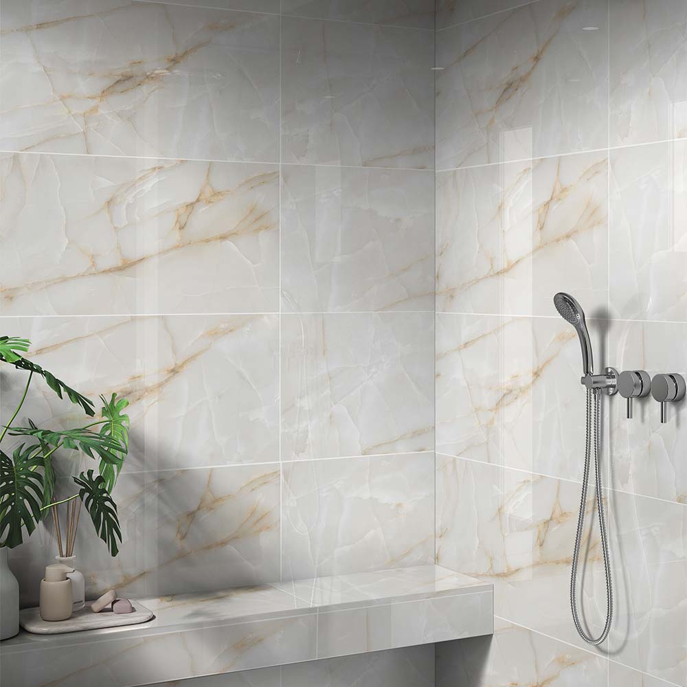 Persian Onyx Gold White Glossy Porcelain Tiles 60x120cm Wall & Floor Tile