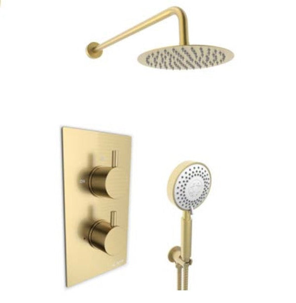 Oriana brushed brass concealed thermostatic shower valve with diverter, 2 outlet