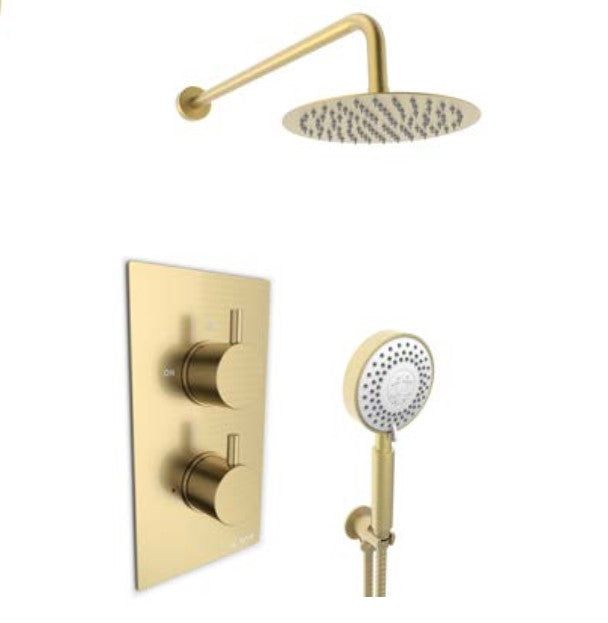 Oriana brushed brass concealed thermostatic shower valve with diverter, 2 outlet