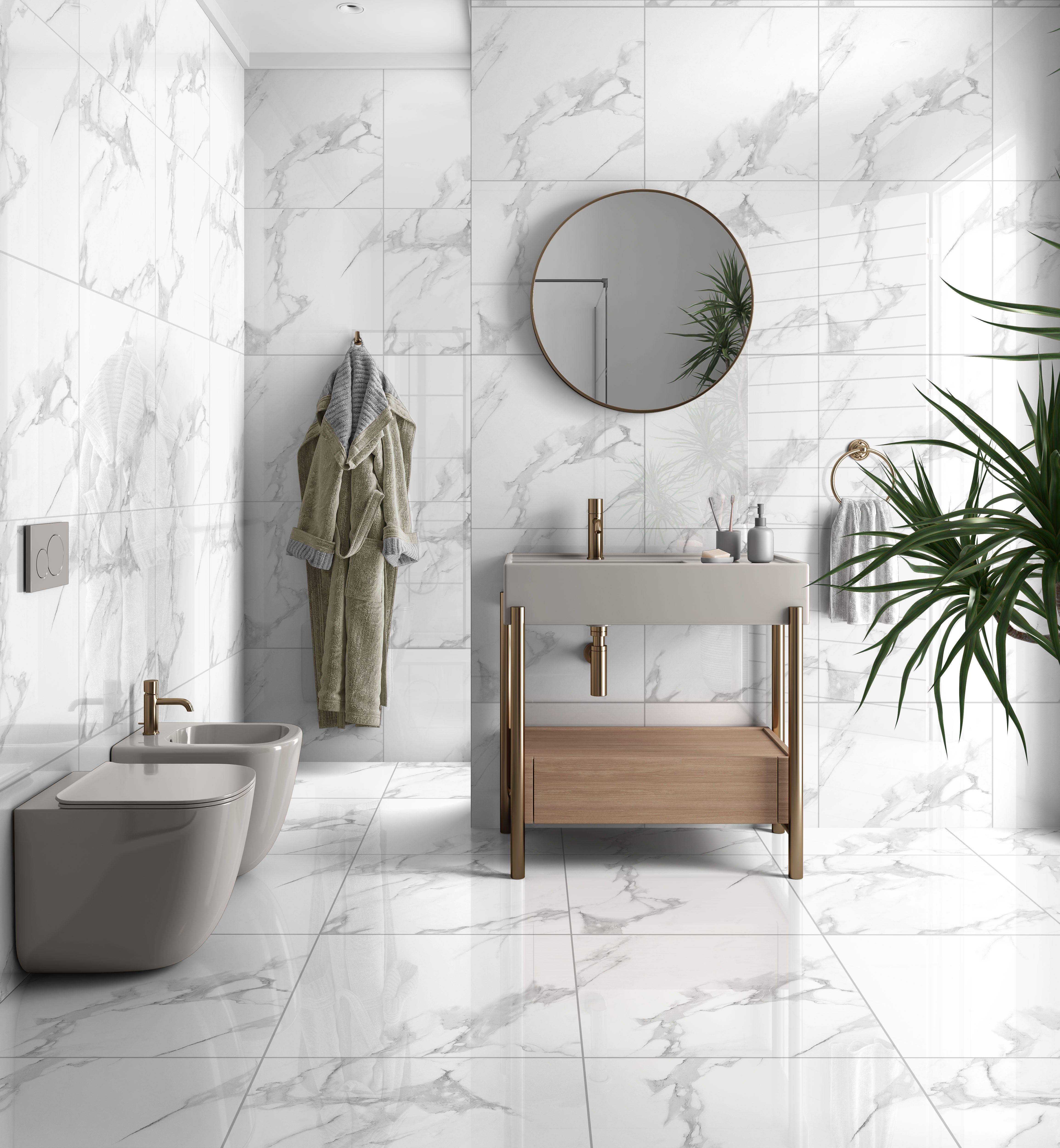 Pallet Deal: 150 Tiles (54 sq.m) Statuario Clara Grey Polished Marble Effect Porcelain 60x60cm Wall and Floor Tile