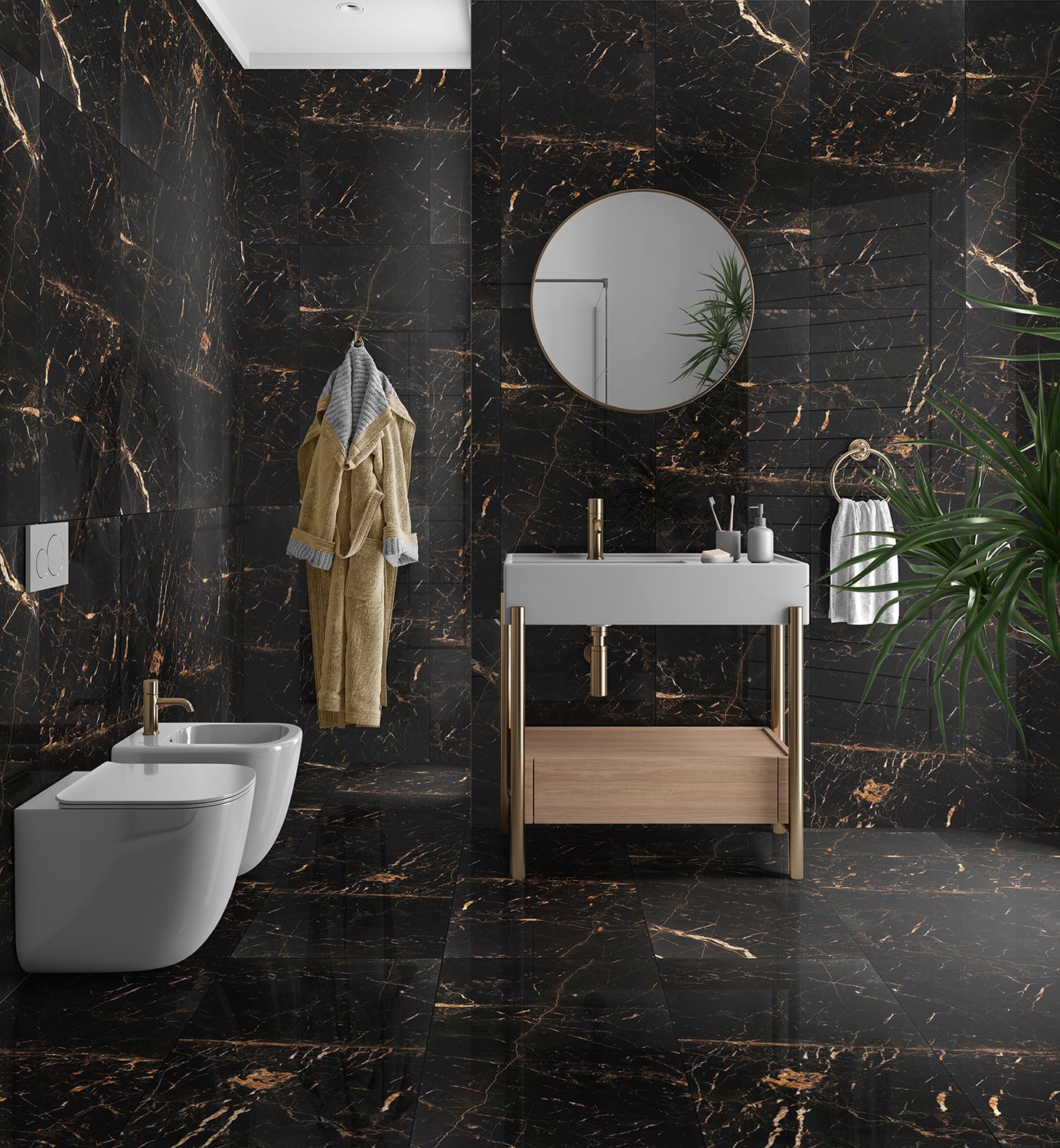 Pallet Deal: 62 Tiles (44 sq.m) Black & Gold Marble Effect Porcelain Polished 60x120cm Wall & Floor Tile