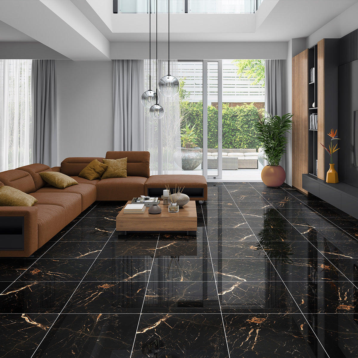 Sky Golden Black Marble Effect Porcelain Polished 60x60cm Wall & Floor Tile