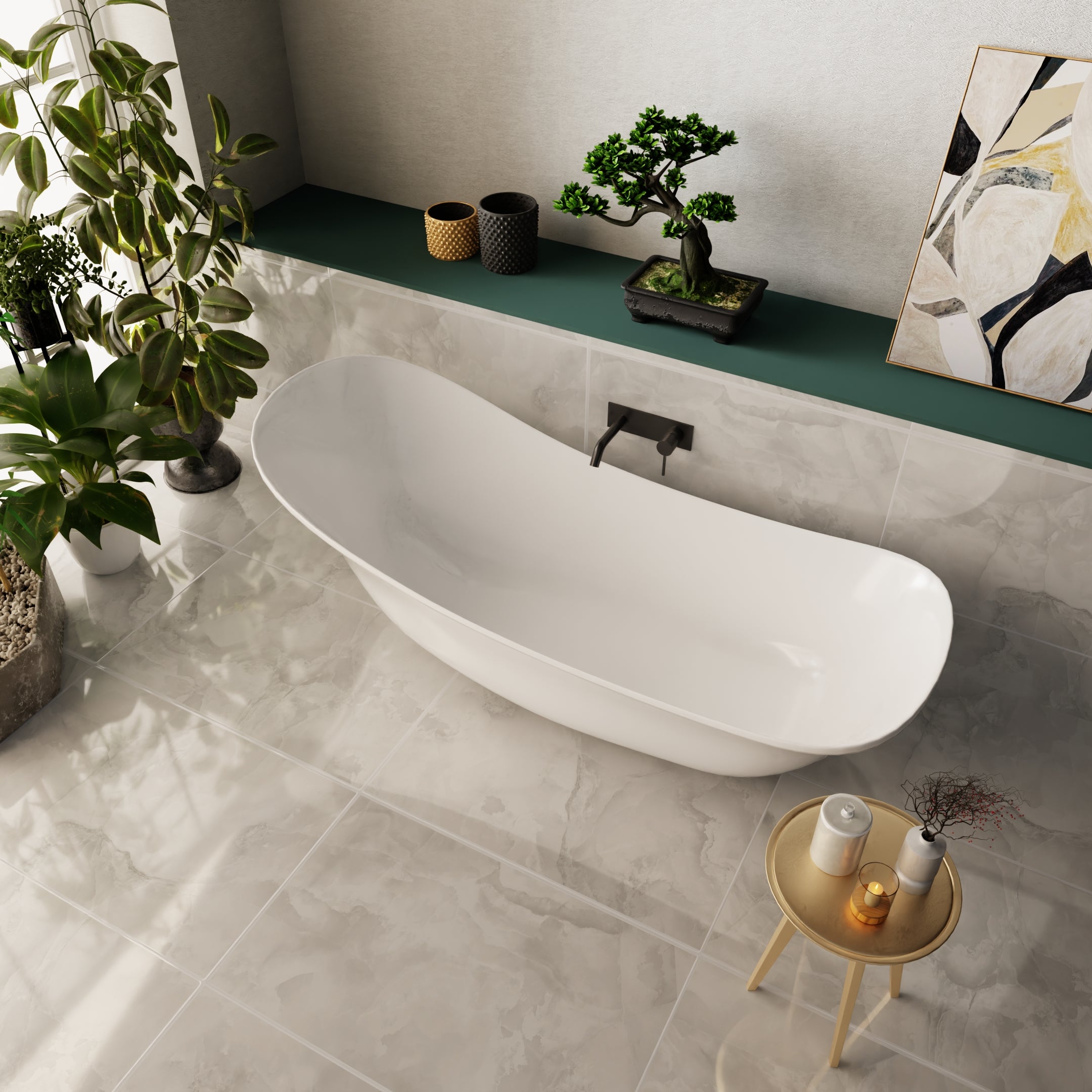 moky Onyx Grey Glossy Porcelain Tile 60x120cm for wall and floor installations.