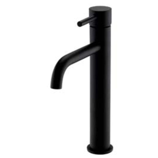 Oriana matt black round tall hi-rise basin mixer tap