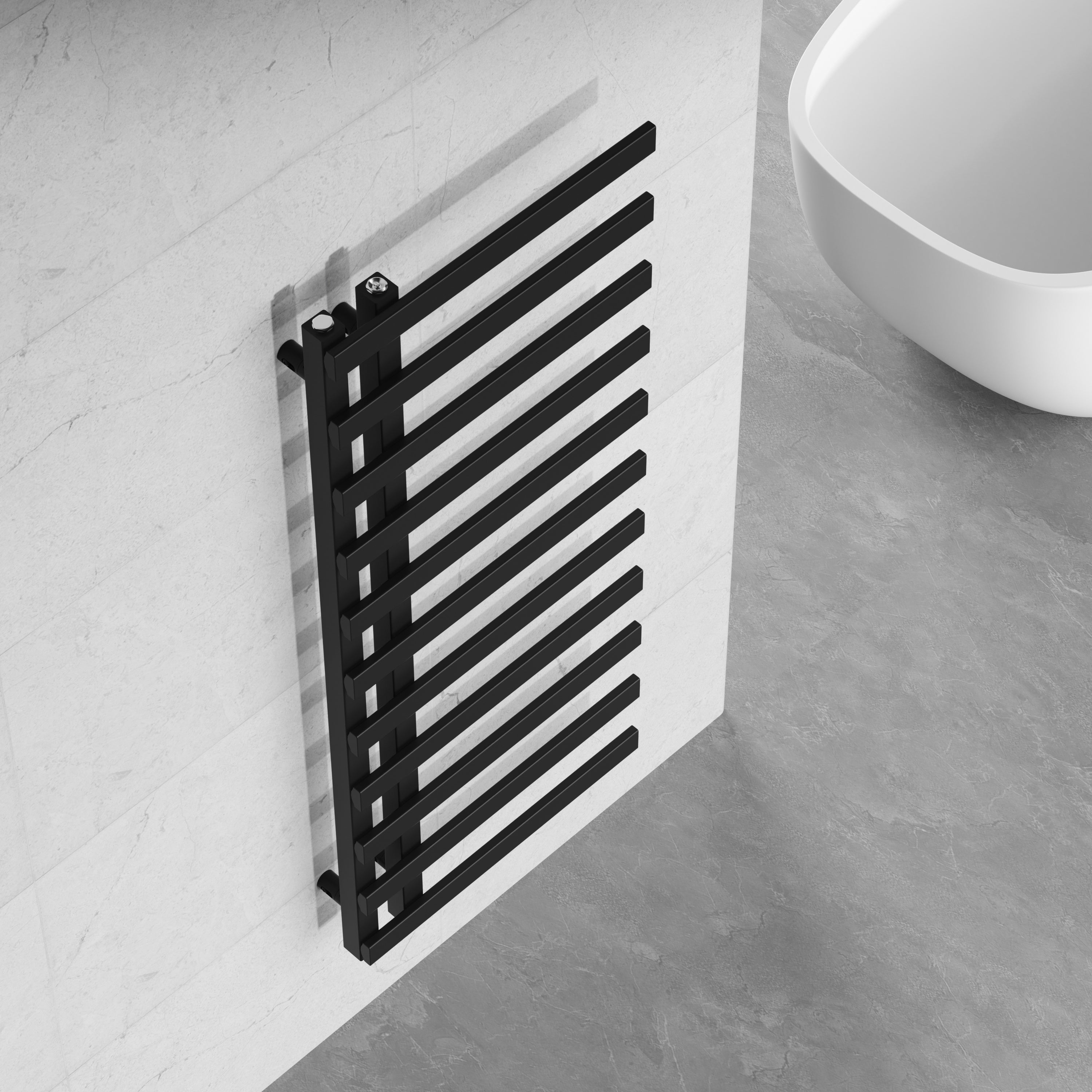 Lazio 1200x500mm Matt Black Heated Towel Rail – 11 Bar Ladder Radiator, Central Connection