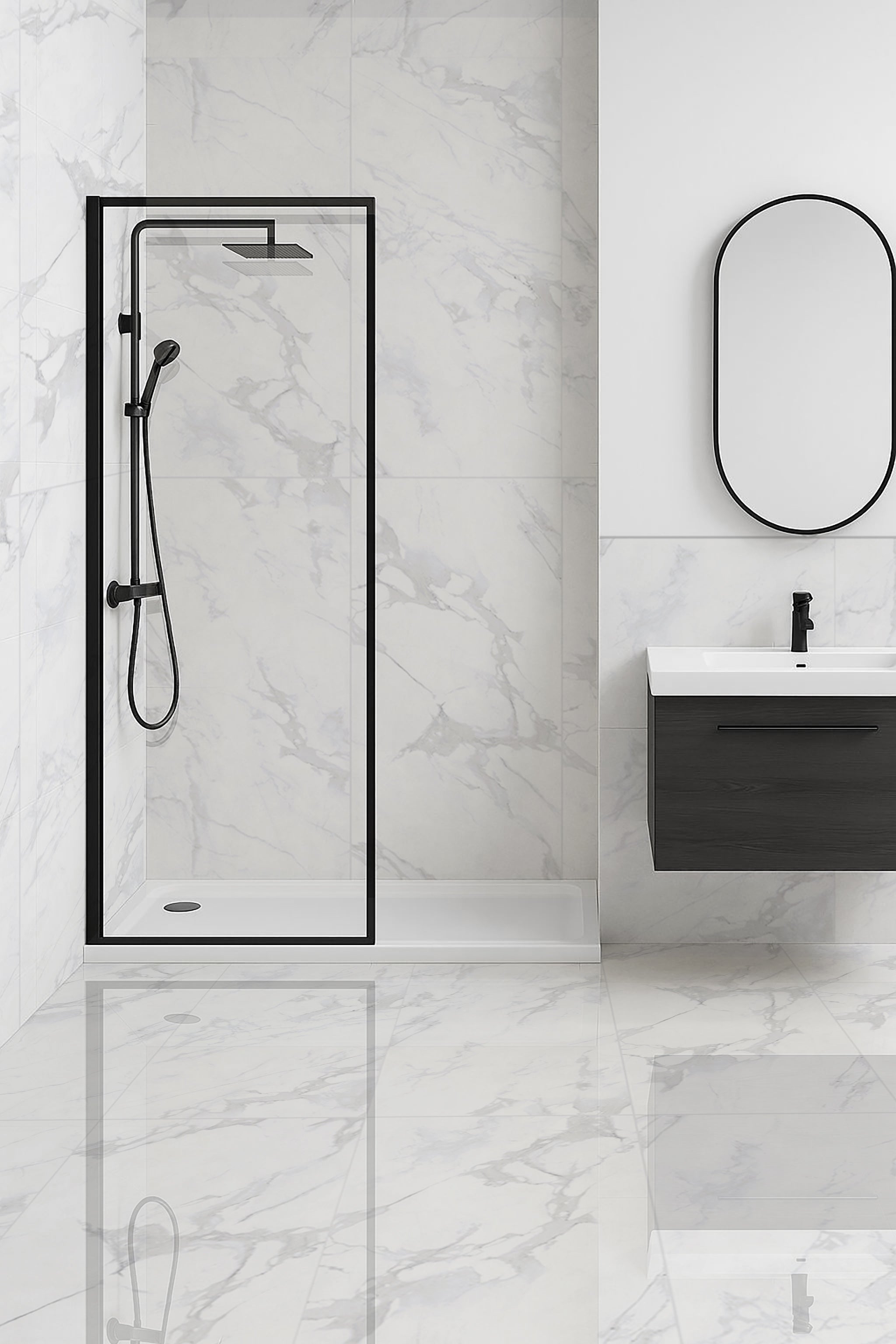 Venus Carrara Grey Marble Effect Polished Porcelain 60x120cm Wall & Floor Tile