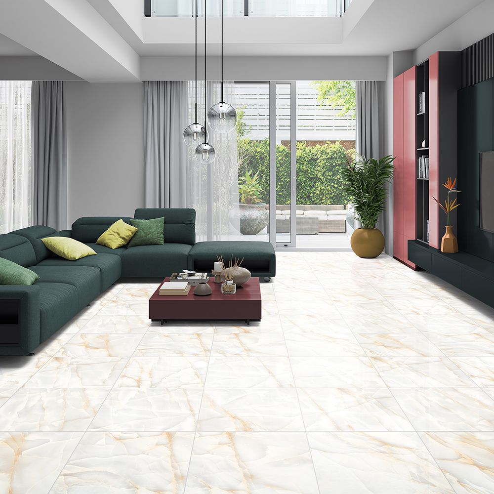 Persian Onyx Gold White Glossy Porcelain Tiles 60x60cm Wall & Floor Tile