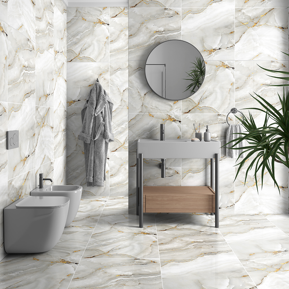 Aurora Onyx Gold Glossy Porcelain Tiles 60x60cm Wall & Floor Tile