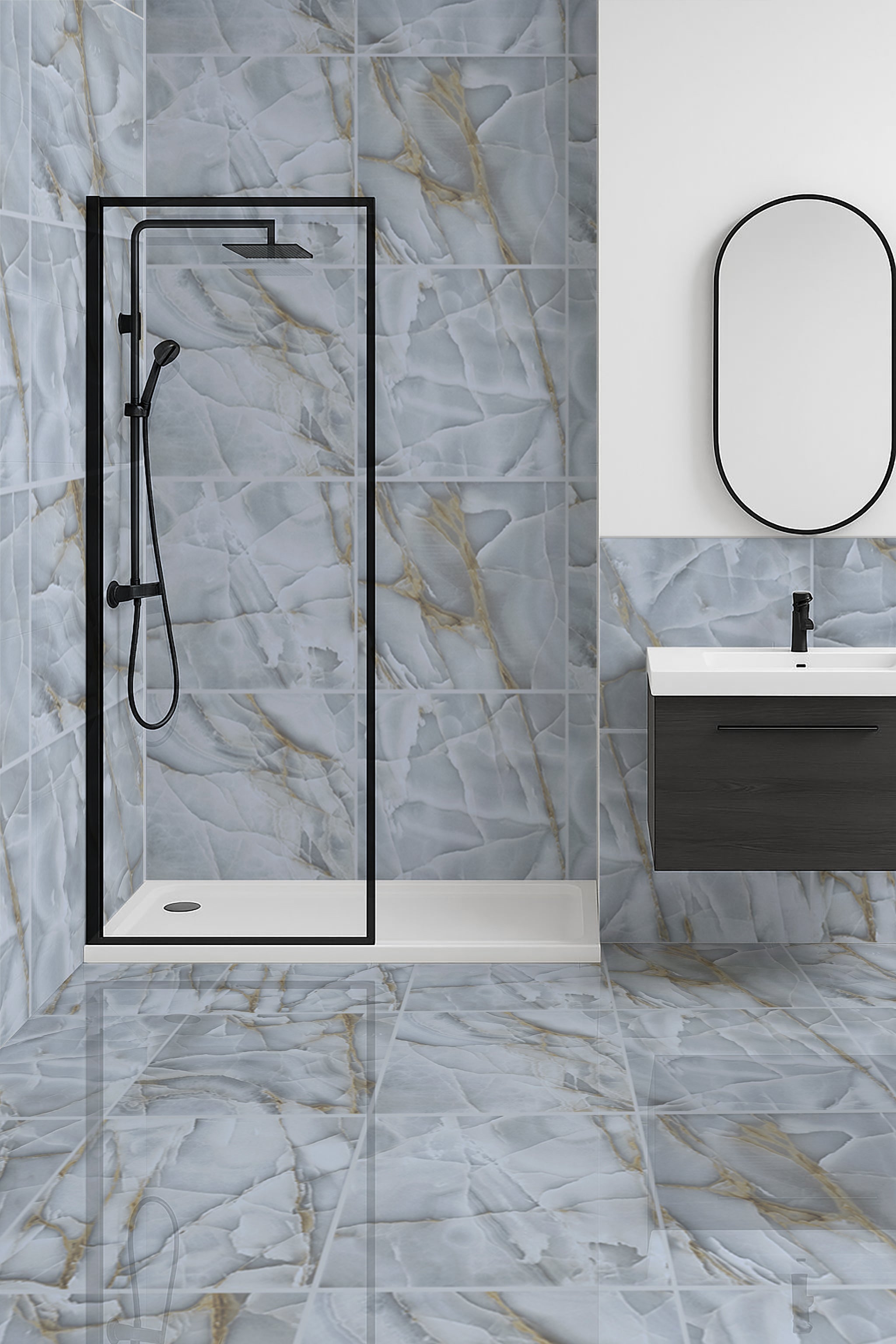 Persian Onyx Gold Blue Glossy Porcelain Tiles 60x60cm Wall & Floor Tile