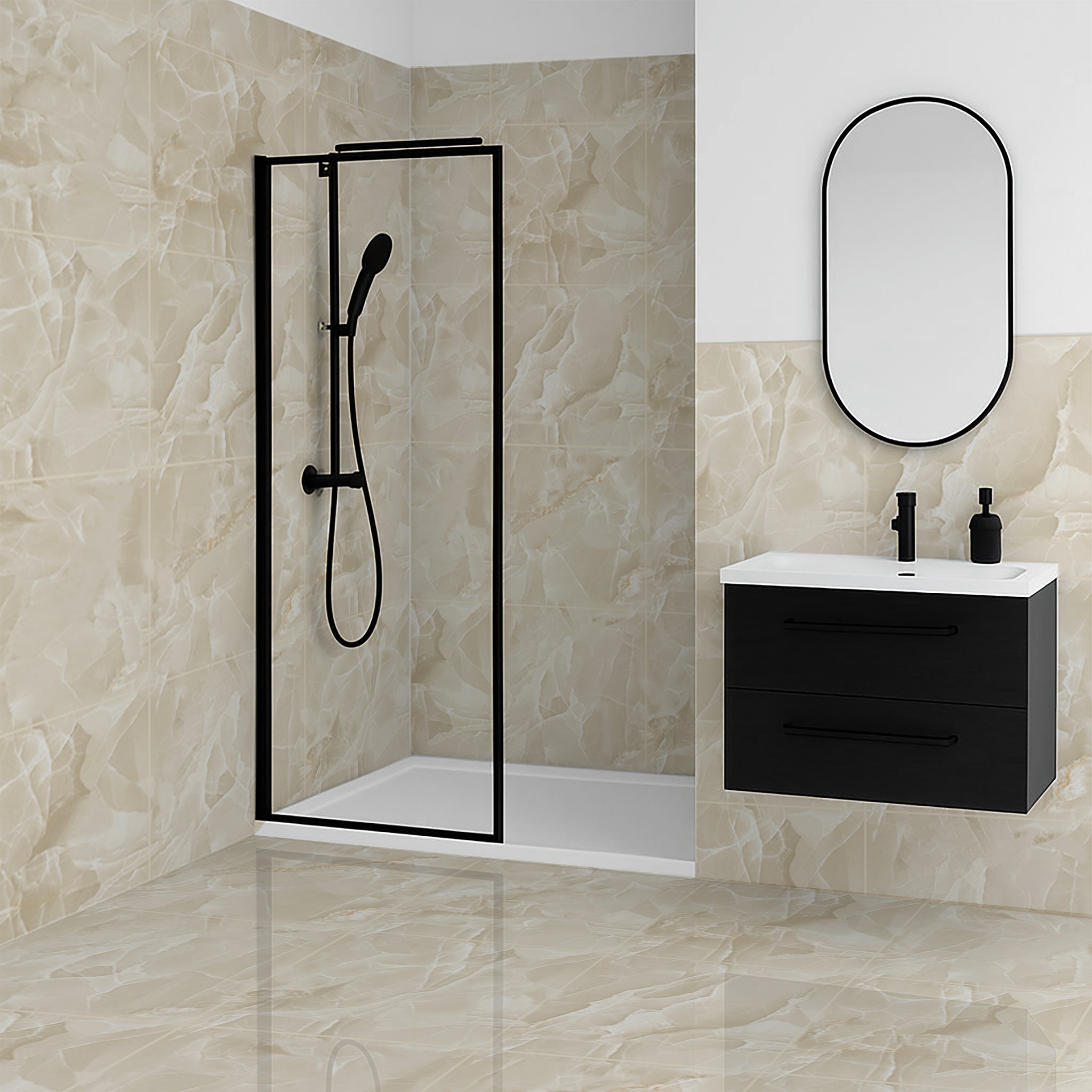 Onyx Cream Marble Effect Polished Porcelain 60x60cm Wall and Floor Tile