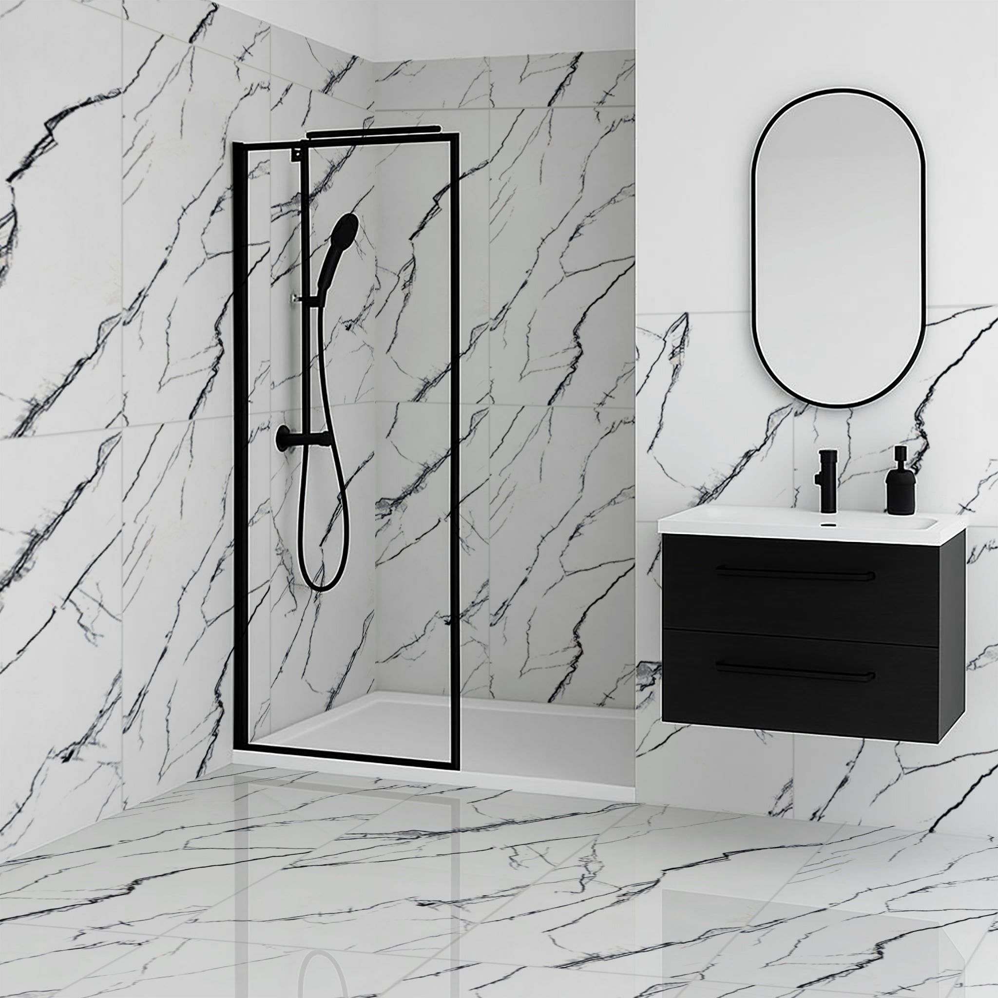Silk White Black Marble Effect Polished Porcelain 60cm x 120cm Wall & Floor Tile