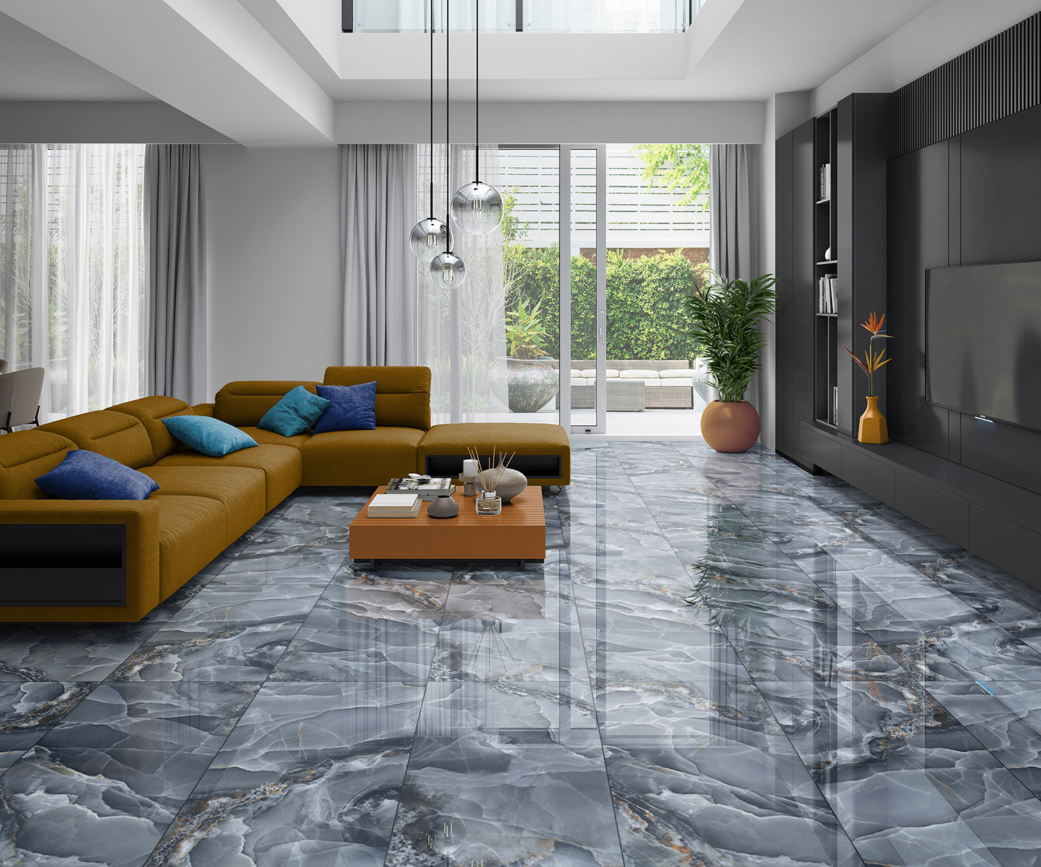 Onyx Blue Marble Effect Polished Porcelain 60x120cm Wall and Floor Tile