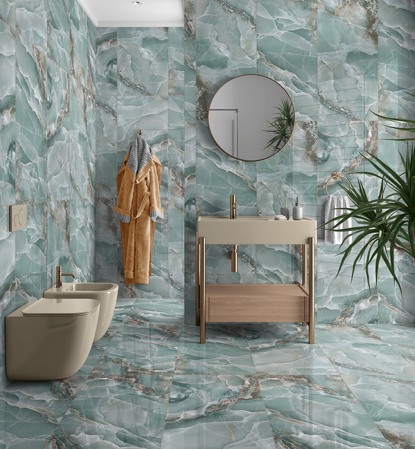 Onyx Green Marble Effect Polished Porcelain 60x120cm Wall and Floor Tile