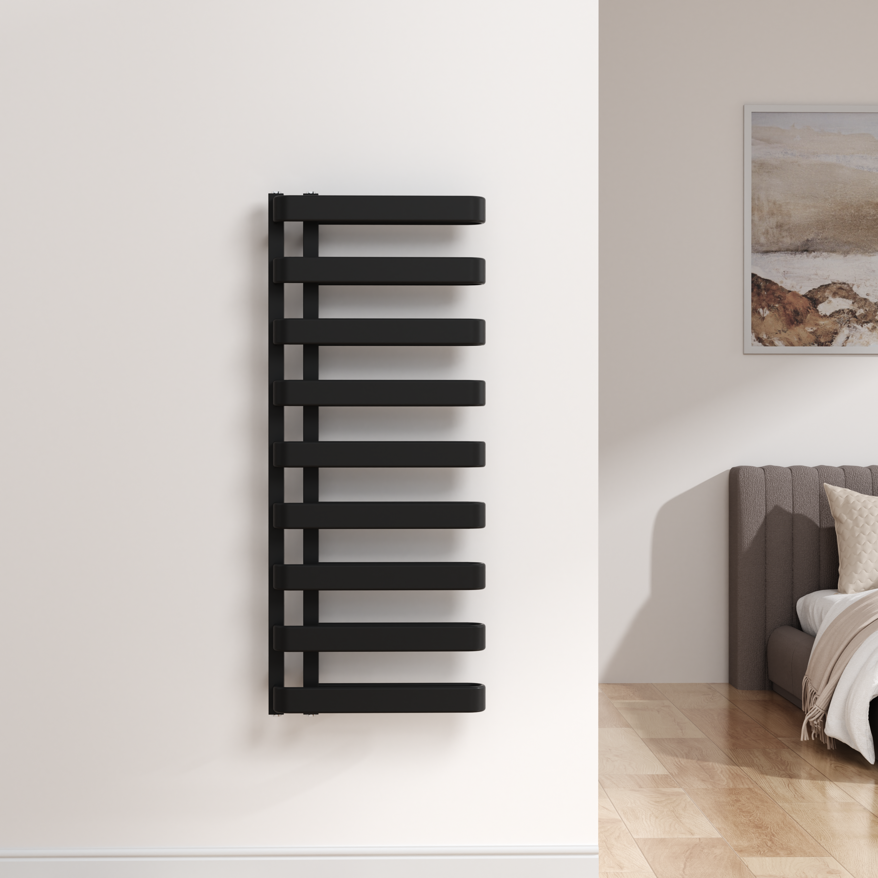 Novara 1200x500mm Matt Black Heated Towel Rail – High Output Designer Radiator 750W