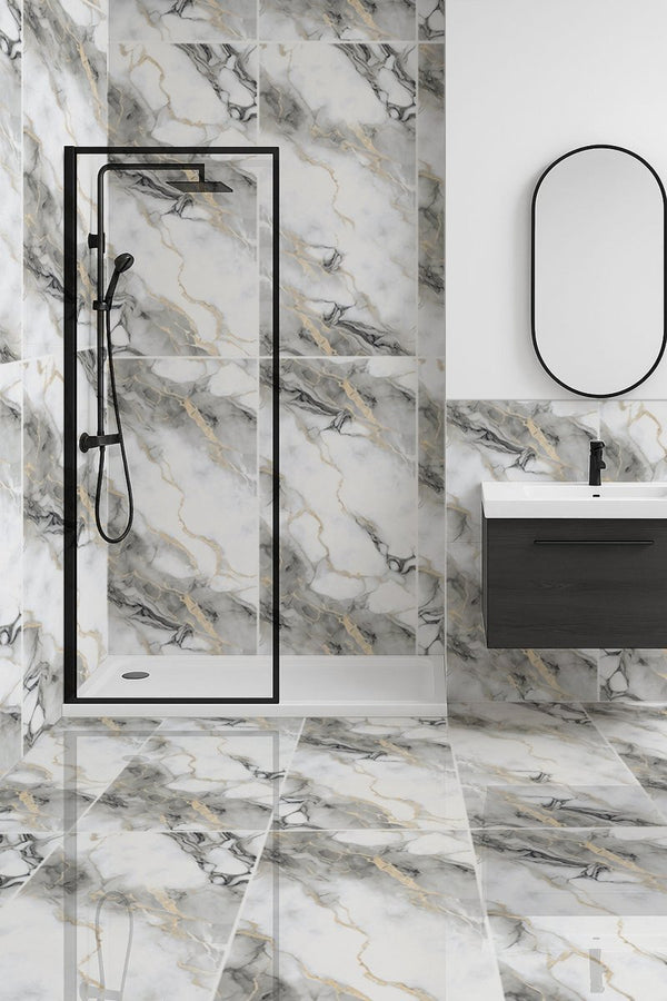 Afyon Grey Gold Polished Porcelain Tiles 60x60cm – Elegant Marble Look