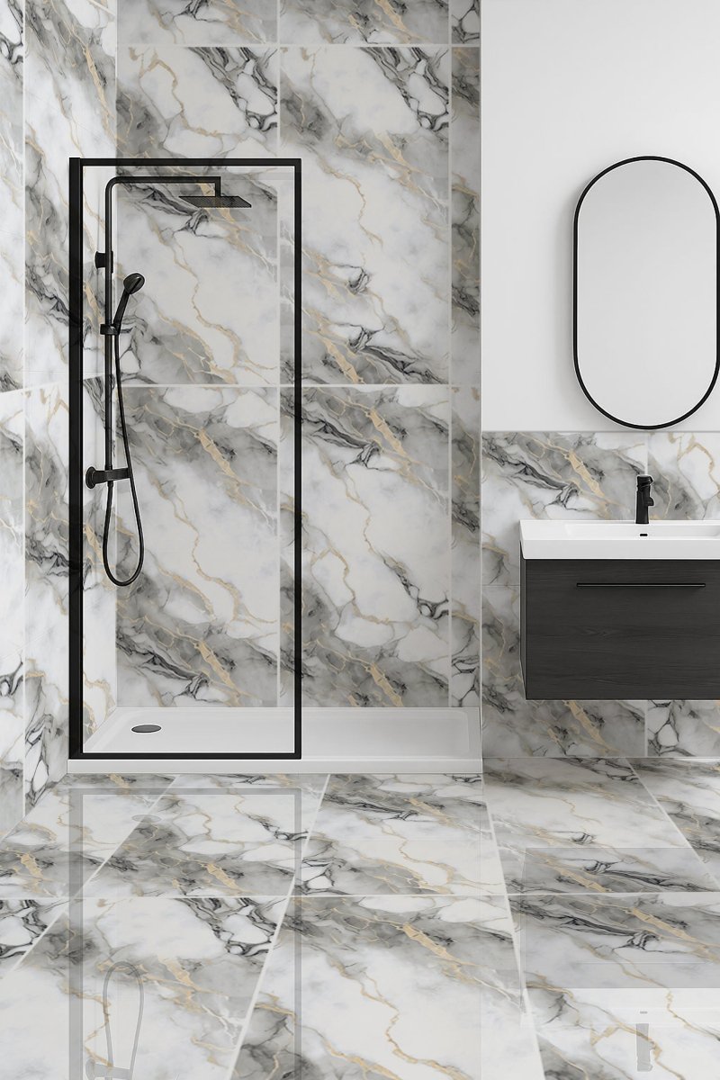 Afyon Grey Gold Polished 60x60cm Porcelain Wall and Floor Tile - TILES Paradise