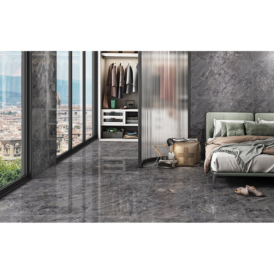 Alhambra Black Matt Anti - Slip Porcelain 60x120cm Kitchen Bathroom Wall Floor Tiles - TILES Paradise