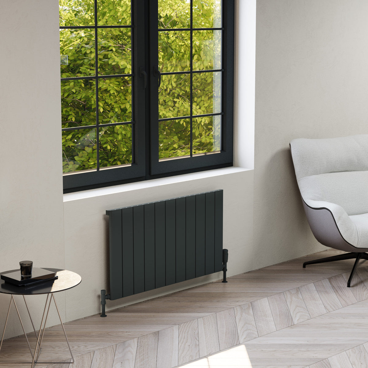 Allora Grey Horizontal Aluminium Radiator – Single Panel – 580x660mm