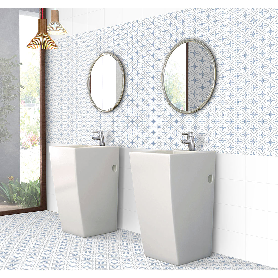 Twilight Blue Matt 20x20cm Patterned Ceramic Wall & Floor Tiles
