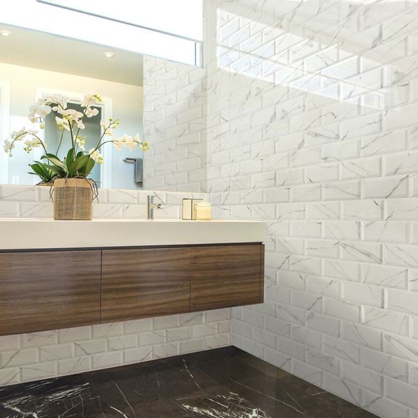 Pennine Metro Bevelled Gloss Marble Effect 10x20cm Ceramic Wall Tiles
