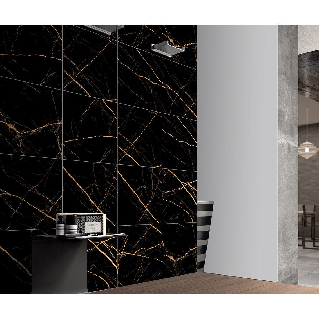 Apollo Black & Gold 60x60cm Porcelain Matt Anti - Slip Wall and Floor Tile - TILES Paradise