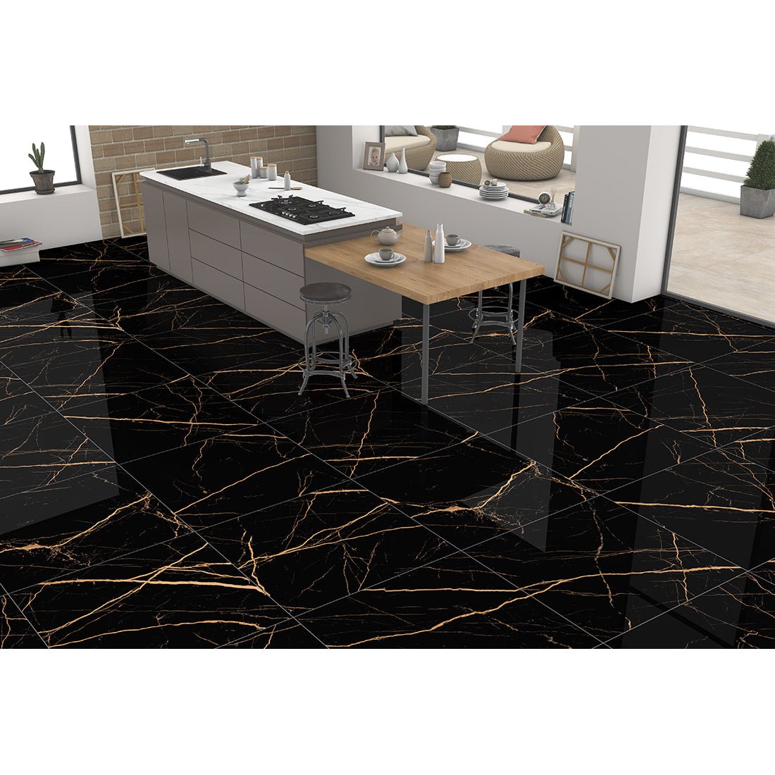 Apollo Black & Gold 60x60cm Porcelain Matt Anti - Slip Wall and Floor Tile - TILES Paradise