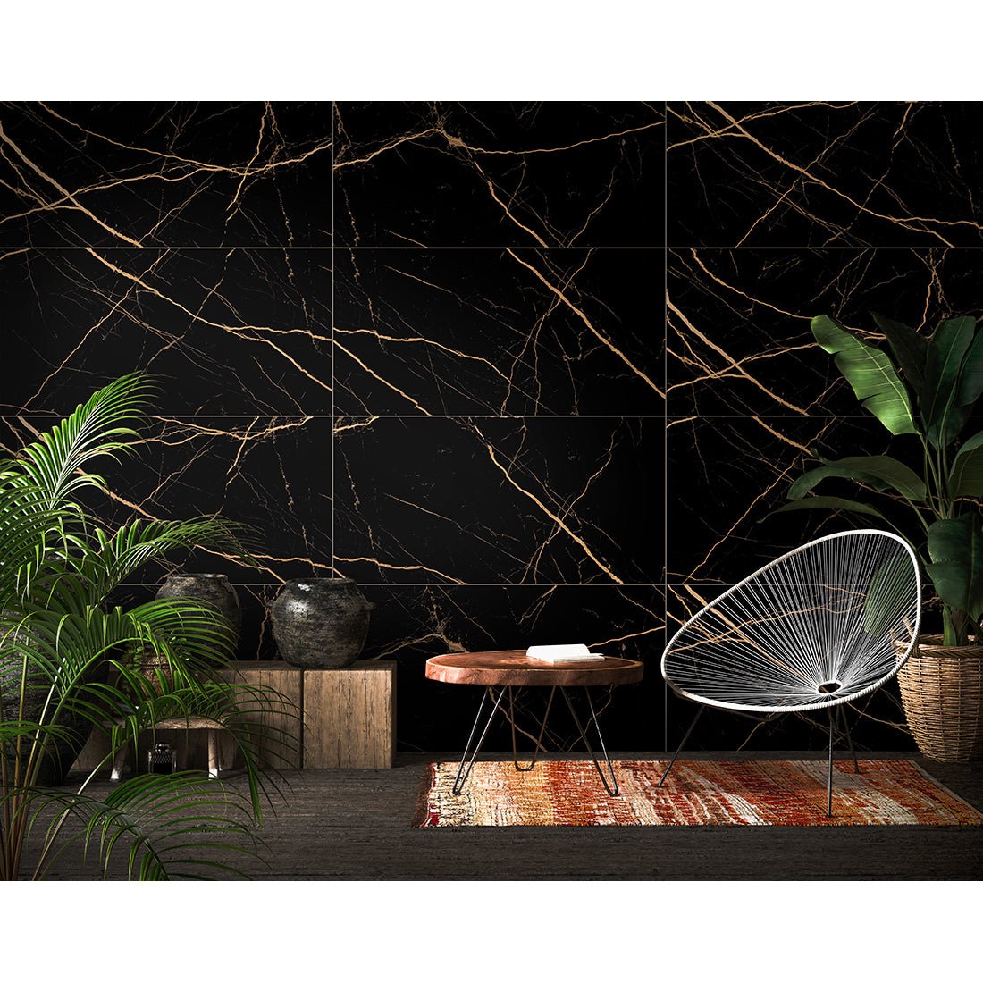 Apollo Black & Gold Matt Porcelain 60x120cm Kitchen Bathroom Wall Floor Tiles - TILES Paradise