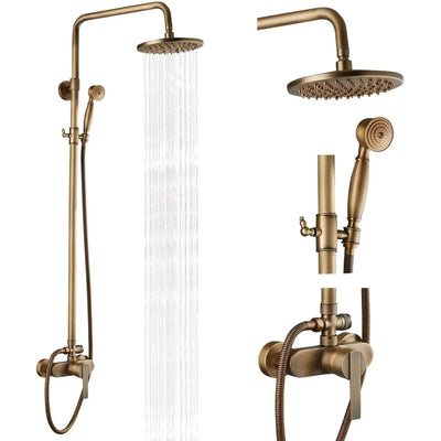 Aquari Antique Brass Exposed Shower Set with 8" Rain Head & Handheld - TILES Paradise