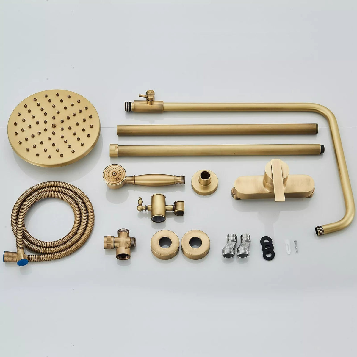 Aquari Antique Brass Exposed Shower Set with 8" Rain Head & Handheld - TILES Paradise