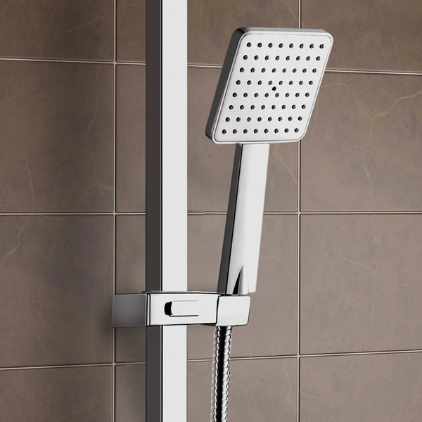 Aquari Edor 3-Way Chrome Thermostatic Shower Set – Twin Square Head, Bath Filler Compatible, Adjustable Riser