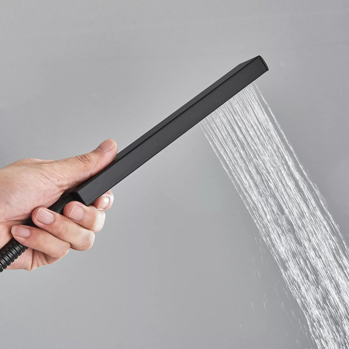 Aquari Matte Black Concealed 3 - Way Shower Set – 40cm Square Rainfall Head, Handheld & Spout - TILES Paradise