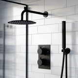 Aquari Matte Black Concealed Thermostatic Shower Set – Round 250mm Head, Handset & 2-Way Dual Dial Mixer Valve