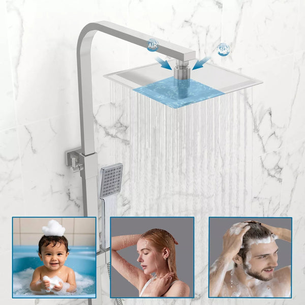 Aquari Premium Chrome Thermostatic Shower Set – Square Twin Head with Adjustable Rail