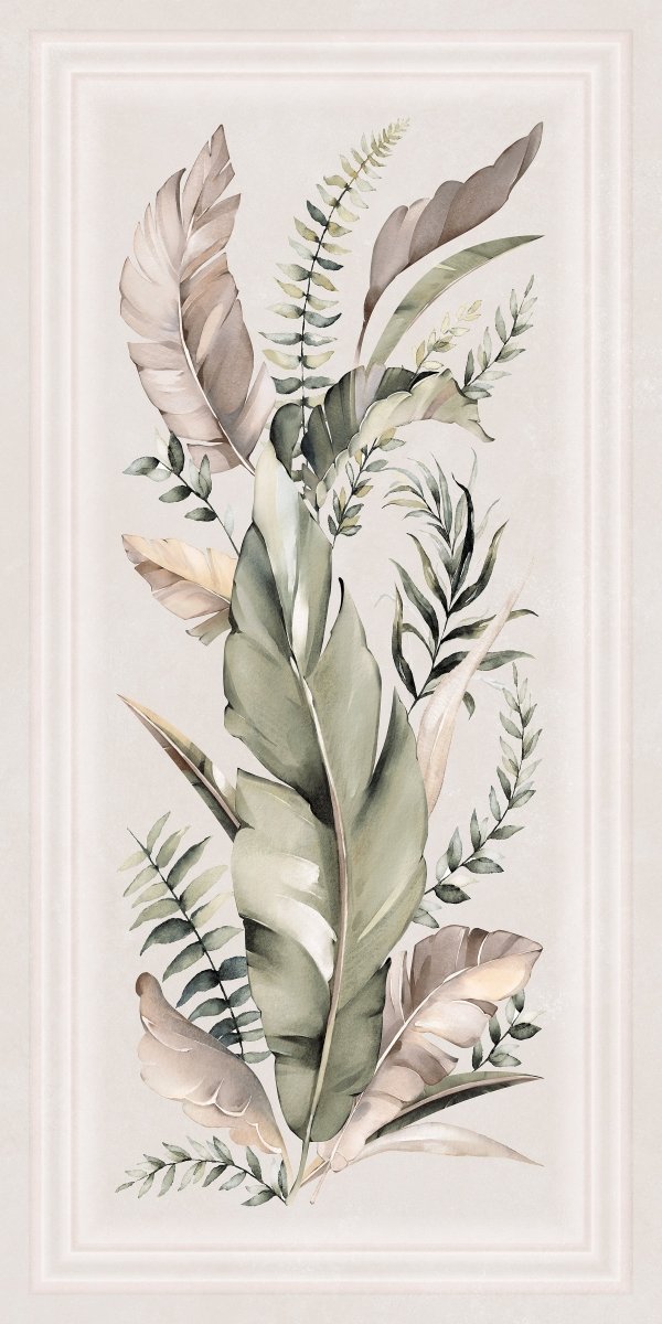 Arctic White Botanical Leaf Décor Matt Full Body Porcelain 60x120cm Wall & Floor Tile - TILES Paradise