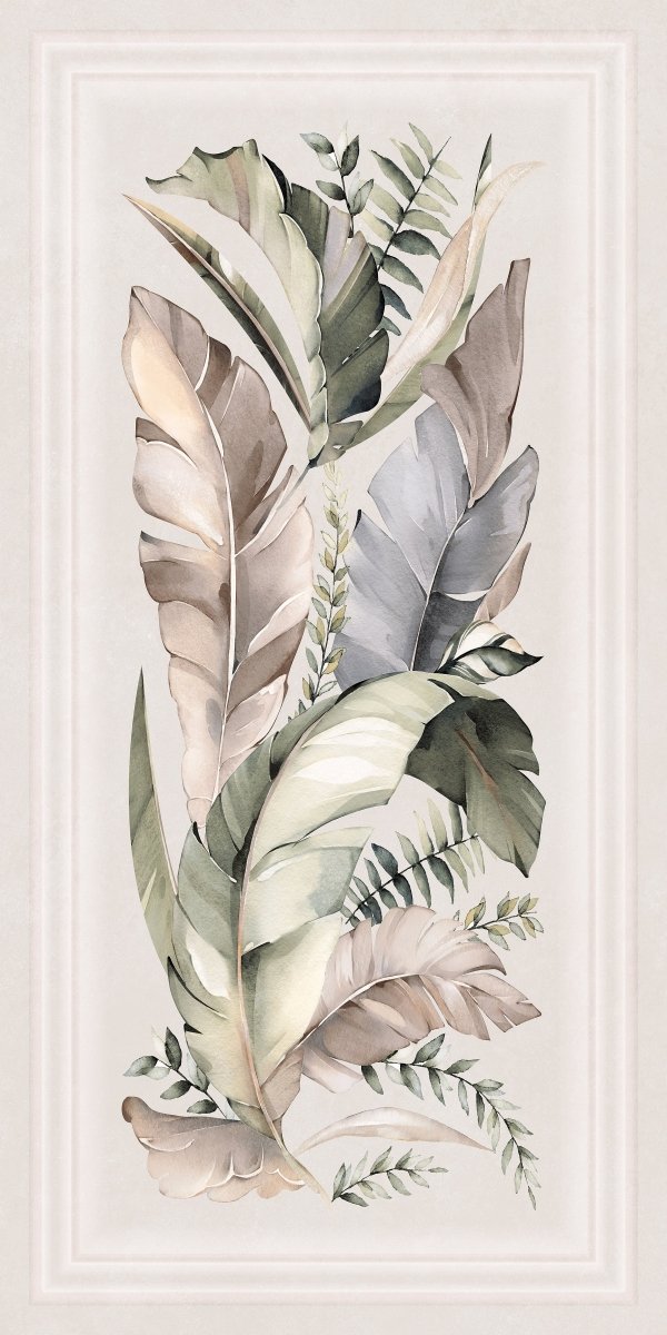 Arctic White Botanical Leaf Décor Matt Full Body Porcelain 60x120cm Wall & Floor Tile - TILES Paradise