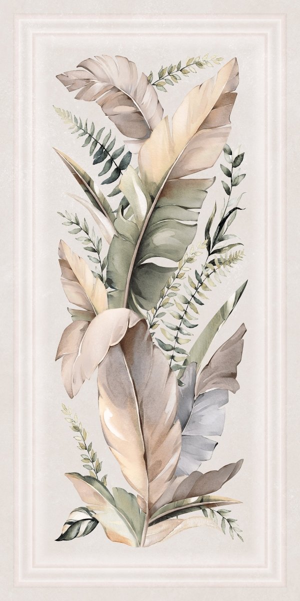 Arctic White Botanical Leaf Décor Matt Full Body Porcelain 60x120cm Wall & Floor Tile - TILES Paradise