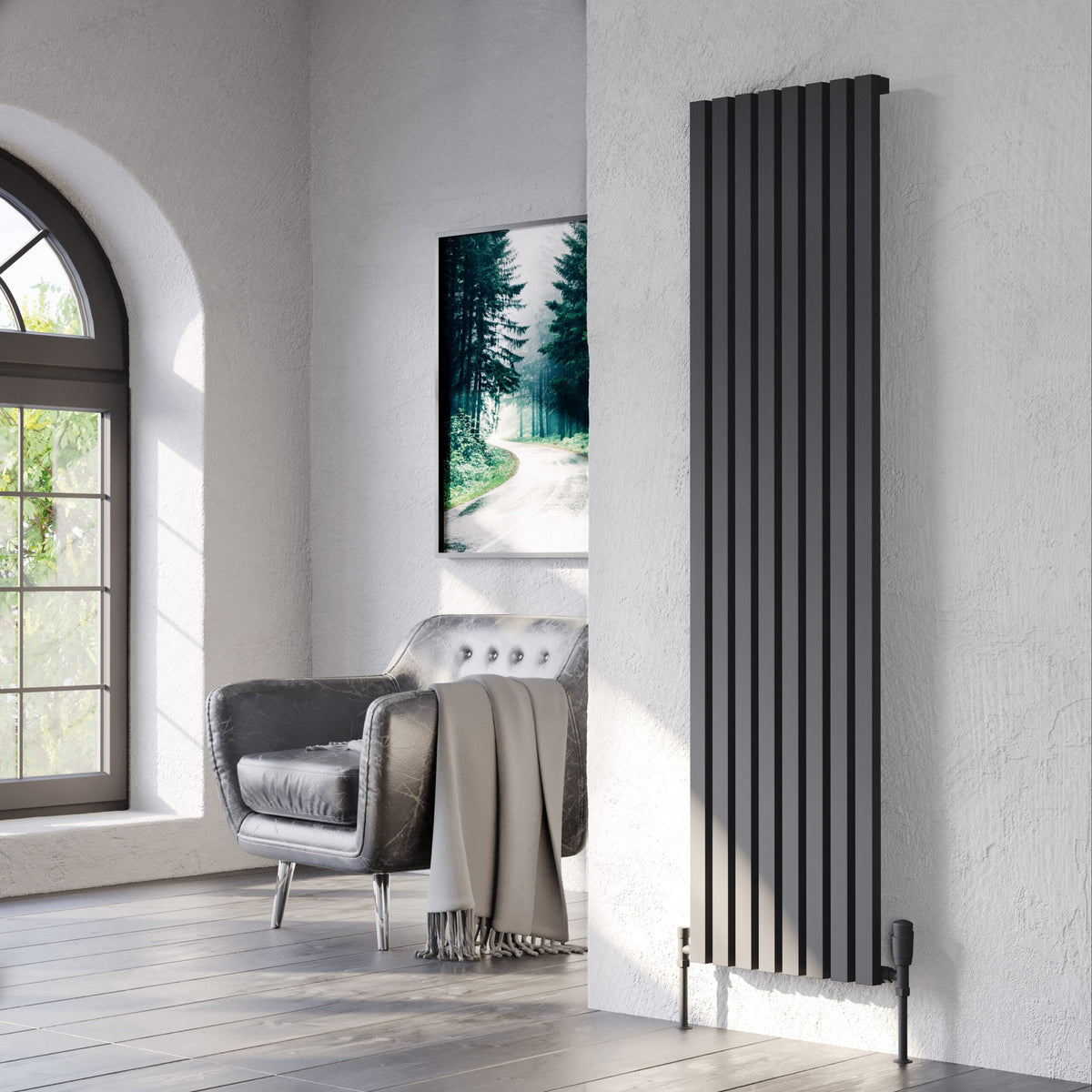 Ardea Black Vertical Aluminium Radiator – Double Panel – 1780x404mm