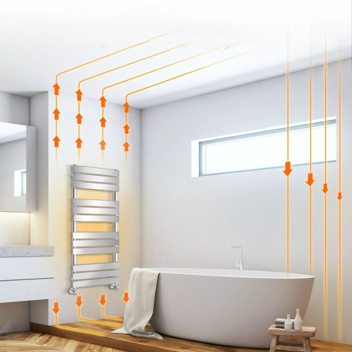 Arvani 1200x500mm Black Heated Towel Rail – Flat Panel, Vertical Mount, Matt Finish - TILES Paradise