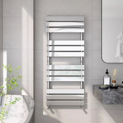 Arvani 1200x500mm Chrome Heated Towel Rail – Flat Panel Vertical Radiator, Gloss Finish - TILES Paradise