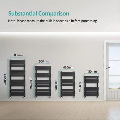 Arvani 1200x600mm Anthracite Heated Towel Rail – Oversized Flat Panel Radiator, Vertical Wall Mount - TILES Paradise