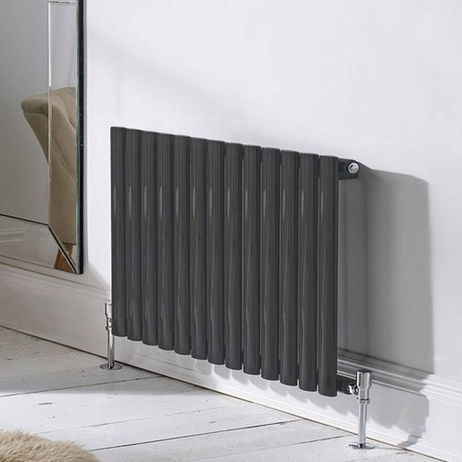 Asola Textured Grey Horizontal Oval Tube Designer Radiator – Double Panel – 600x360mm