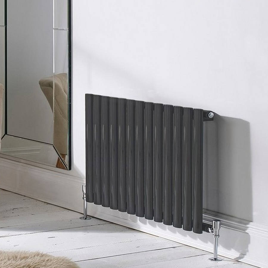 Asola Textured Grey Horizontal Oval Tube Designer Radiator – Double Panel – 600x960mm