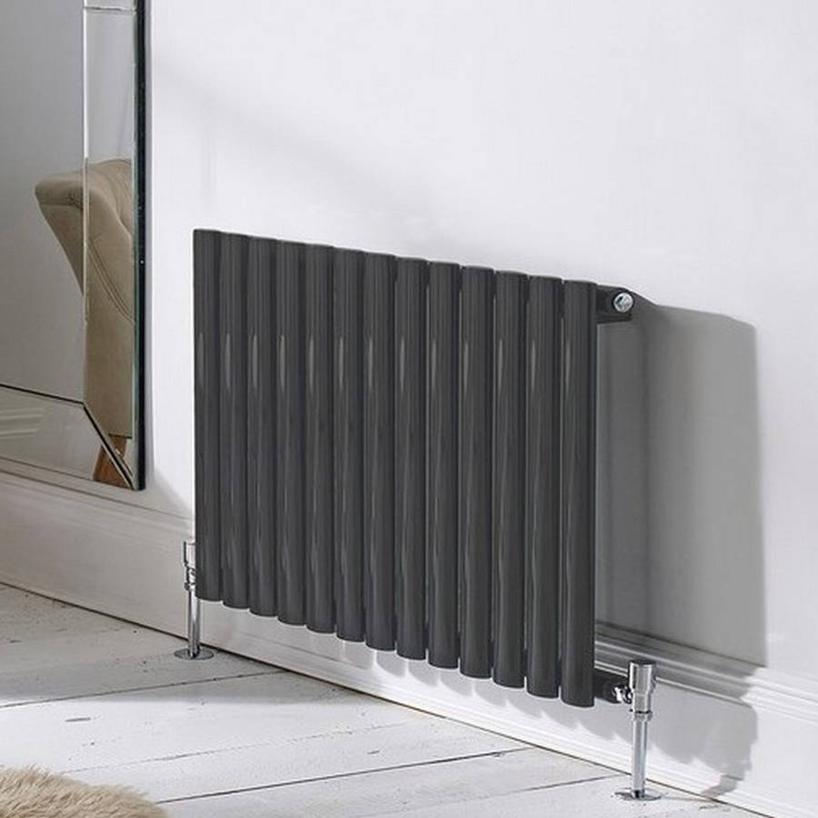 Asola Textured Grey Horizontal Oval Tube Designer Radiator – Single Panel – 600x540mm